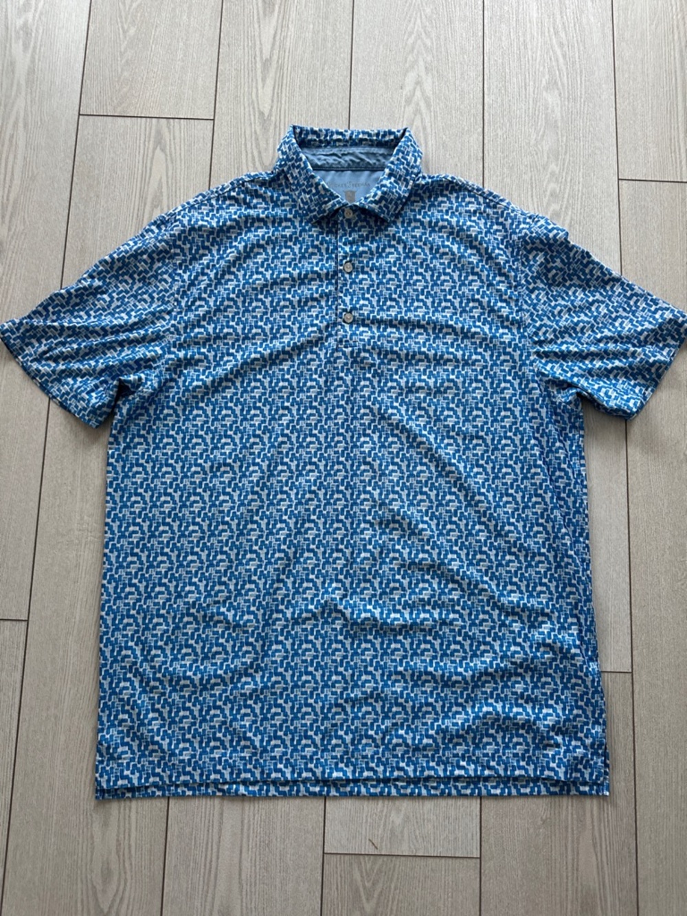 Hickey Freeman Blue Geometric Golf Short Sleeve Top Large